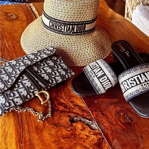 Dior Tan and Black Hat with Logo Band
